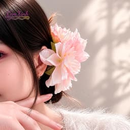 Kẹp Tóc Hoa Thược Dược Bản To Vải Lụa Voan Cao Cấp Phong Cách Nàng Thơ Đi Biển Dự Tiệc 2