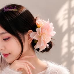Kẹp Tóc Hoa Thược Dược Bản To Vải Lụa Voan Cao Cấp Phong Cách Nàng Thơ Đi Biển Dự Tiệc 3