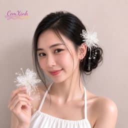 Kẹp Tóc Hoa Ren Trắng Đính Ngọc Tua Rua Phong Cách Tiểu Thư Sang Trọng Phụ Kiện Tóc Cô Dâu Đi Tiệc 2