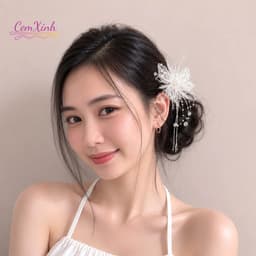 Kẹp Tóc Hoa Ren Trắng Đính Ngọc Tua Rua Phong Cách Tiểu Thư Sang Trọng Phụ Kiện Tóc Cô Dâu Đi Tiệc 3
