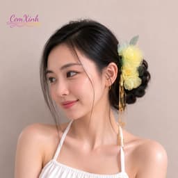 Kẹp Tóc Hoa Lụa Vàng Bản To Kèm Tua Rua Dài Cao Cấp Phong Cách Cổ Trang Sang Trọng 3