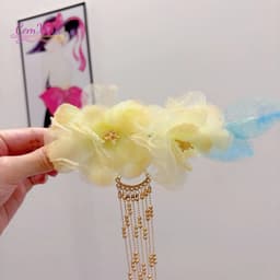 Kẹp Tóc Hoa Lụa Vàng Bản To Kèm Tua Rua Dài Cao Cấp Phong Cách Cổ Trang Sang Trọng 5