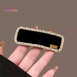 Kẹp tóc mái nhung đen viền đá lấp lánh - Cặp tóc chữ nhật phong cách Hàn Quốc 4