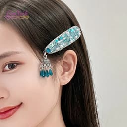 Kẹp Tóc Đá Xanh Tua Rua Sang Trọng – Kẹp Tóc Pha Lê Cho Nữ Dự Tiệc, Đám Cưới 1