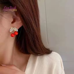 Bông Tai Quả Cherry Đỏ Phối Đá Sang Trọng - Khuyên Tai Nữ Đi Tiệc, Dạo Phố Cực Xinh 4