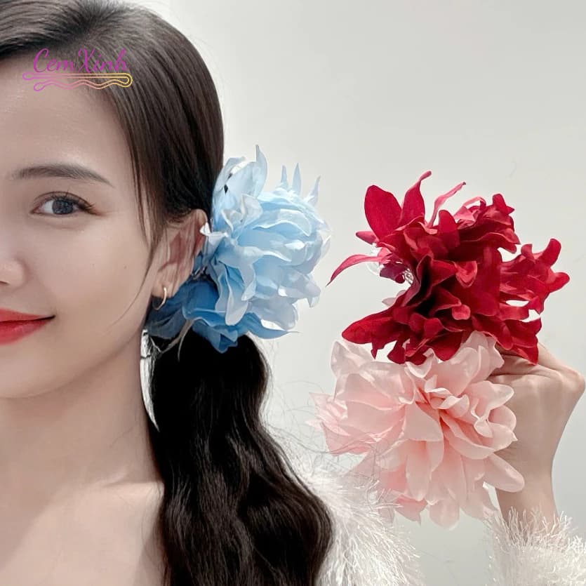 Kẹp Tóc Hoa Lụa Vintage Nữ Bản To – Phong Cách Cổ Điển, Phụ Kiện Tóc Chụp Ảnh, Đi Tiệc, Du Lịch