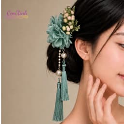 Kẹp Tóc Hoa Xanh Cổ Trang Tua Rua Dài Phụ Kiện Việt Phục Áo Dài Chụp Ảnh Cao Cấp 5