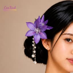 Kẹp Tóc Hoa Tím Lavender Tua Rua Ngọc Trai Phụ Kiện Chụp Ảnh Dự Tiệc Thanh Lịch 1