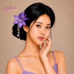 Kẹp Tóc Hoa Tím Lavender Tua Rua Ngọc Trai Phụ Kiện Chụp Ảnh Dự Tiệc Thanh Lịch 2
