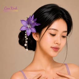Kẹp Tóc Hoa Tím Lavender Tua Rua Ngọc Trai Phụ Kiện Chụp Ảnh Dự Tiệc Thanh Lịch 3