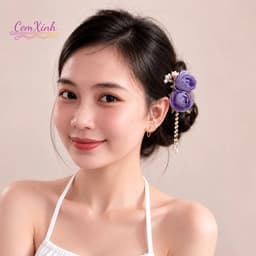 Trâm Cài Tóc Chữ U Kim Loại Mạ Vàng Dáng Hoa Mẫu Đơn Tím Quý Phái, Trâm Búi Tóc Tua Rua Ngọc Phong Cách Cổ Trang Cá 2