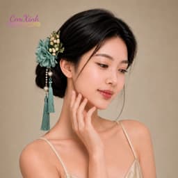 Kẹp Tóc Hoa Xanh Cổ Trang Tua Rua Dài Phụ Kiện Việt Phục Áo Dài Chụp Ảnh Cao Cấp 2