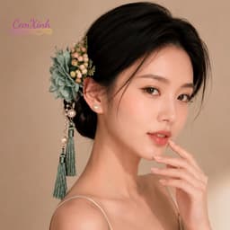 Kẹp Tóc Hoa Xanh Cổ Trang Tua Rua Dài Phụ Kiện Việt Phục Áo Dài Chụp Ảnh Cao Cấp 3