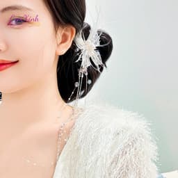 Kẹp tóc tua rua ngọc trai trắng sang trọng 1