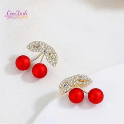 Bông Tai Quả Cherry Đỏ Phối Đá Sang Trọng - Khuyên Tai Nữ Đi Tiệc, Dạo Phố Cực Xinh 6