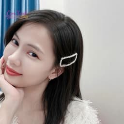 Kẹp tóc mái nhung đen viền đá lấp lánh - Cặp tóc chữ nhật phong cách Hàn Quốc 2