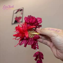 Kẹp tóc hoa đỏ tua rua lấp lánh phong cách cổ trang, phụ kiện tóc đi tiệc cô dâu sang chảnh 3