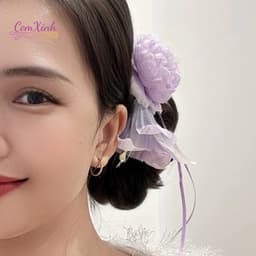 Kẹp Tóc Hoa Tím 3D Phối Ruy Băng Lụa – Kẹp Càng Cua Hoa Khổng Lồ Cho Nữ Dự Tiệc, Đám Cưới 2