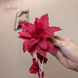 Kẹp Tóc Hoa Đỏ Tua Rua Ngọc Dài - Phụ Kiện Tóc Cổ Trang Ma Mị Phối Hán Phục, Áo Dài Sang Trọng 2