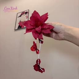 Kẹp Tóc Hoa Đỏ Tua Rua Ngọc Dài - Phụ Kiện Tóc Cổ Trang Ma Mị Phối Hán Phục, Áo Dài Sang Trọng 3