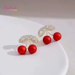 Bông Tai Quả Cherry Đỏ Phối Đá Sang Trọng - Khuyên Tai Nữ Đi Tiệc, Dạo Phố Cực Xinh 5