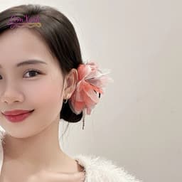 Trâm Cài Tóc Hoa Voan Cỡ Lớn Phối Tua Rua Ngọc - Phụ Kiện Tóc Nàng Thơ Sang Chảnh Chụp Ảnh Concept Cổ Điển 3