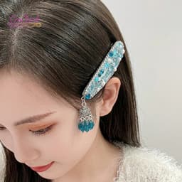 Kẹp Tóc Đá Xanh Tua Rua Sang Trọng – Kẹp Tóc Pha Lê Cho Nữ Dự Tiệc, Đám Cưới 2