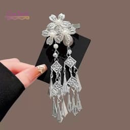 Kẹp Tóc Hoa Bạc Tua Rua Kiểu Dân Tộc - Kẹp Tóc Cổ Trang Sang Trọng Phối Hán Phục, Áo Dài 5