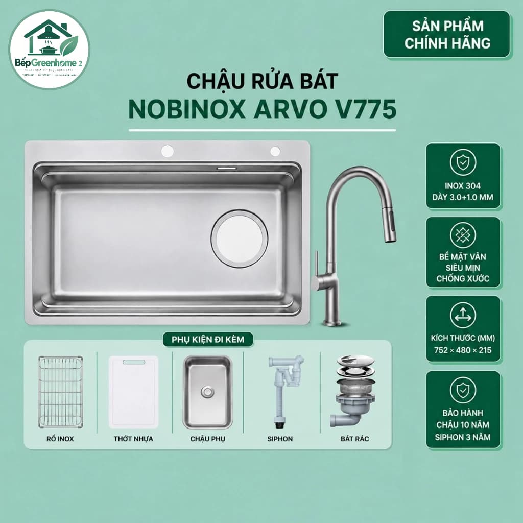 CHẬU RỬA BÁT 1 HỐ NOBINOX ARVO V775