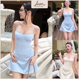 Set Lụa Áo Croset Gọng Phối Chân Váy Chữ A 1