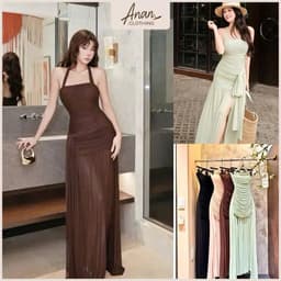 Đầm Maxi Body Cổ Yếm Nhún Eo Xẻ Tà Dáng Dài Tôn Dáng Váy Đi Biển Đi Tiệc Sang Chảnh 1