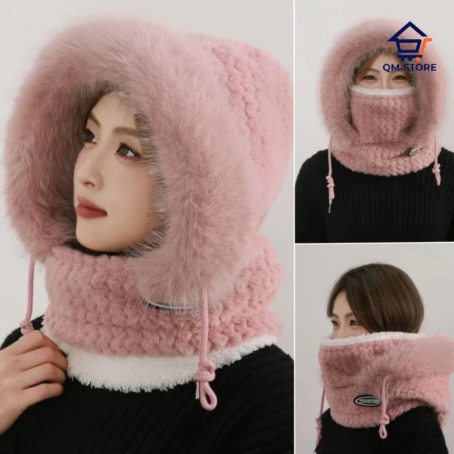 Mũ Len Nam Nữ Kèm Khăn Quàng Cổ Và Khẩu Trang Lót Nỉ Thời Trang Giữ Ấm Chống Lạnh 🍀🍀🍀 QM-STORE