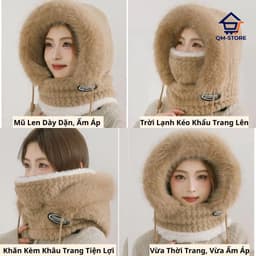 Mũ Len Nam Nữ Kèm Khăn Quàng Cổ Và Khẩu Trang Lót Nỉ Thời Trang Giữ Ấm Chống Lạnh 🍀🍀🍀 QM-STORE 2
