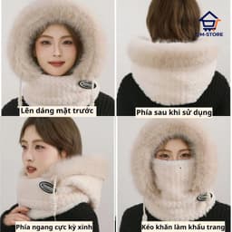 Mũ Len Nam Nữ Kèm Khăn Quàng Cổ Và Khẩu Trang Lót Nỉ Thời Trang Giữ Ấm Chống Lạnh 🍀🍀🍀 QM-STORE 5