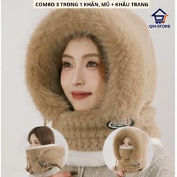Mũ Len Nam Nữ Kèm Khăn Quàng Cổ Và Khẩu Trang Lót Nỉ Thời Trang Giữ Ấm Chống Lạnh 🍀🍀🍀 QM-STORE 9