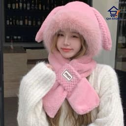 Mũ Len Tai Thỏ 2in1 Chất Liệu Lông Mềm Mại Dày Dặn Giữ Nhiệt, Phong Cách Thời Trang 🍀🍀🍀 QM-STORE 6