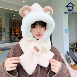 M30 Mũ Lông Tai Gấu Kèm Khăn Quàng Cổ Sang Trọng Dễ Thương Ấm Áp Cho Mùa Đông QM-STORE 7