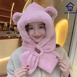 M30 Mũ Lông Tai Gấu Kèm Khăn Quàng Cổ Sang Trọng Dễ Thương Ấm Áp Cho Mùa Đông QM-STORE 1