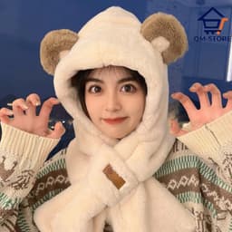 M30 Mũ Lông Tai Gấu Kèm Khăn Quàng Cổ Sang Trọng Dễ Thương Ấm Áp Cho Mùa Đông QM-STORE 2