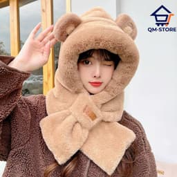 M30 Mũ Lông Tai Gấu Kèm Khăn Quàng Cổ Sang Trọng Dễ Thương Ấm Áp Cho Mùa Đông QM-STORE 9