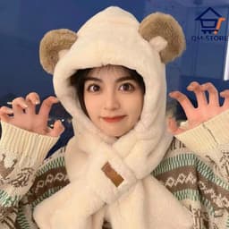 M30 Mũ Lông Tai Gấu Kèm Khăn Quàng Cổ Sang Trọng Dễ Thương Ấm Áp Cho Mùa Đông QM-STORE 4