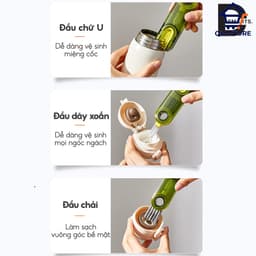 Cọ vệ sinh đa năng, dụng cụ vệ sinh cốc, bình sữa, bình nước xoay 360, 3 đầu chức năng QM-STORE 4