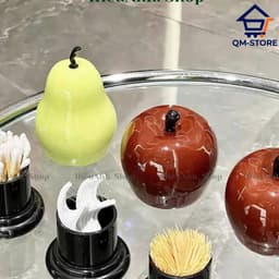 Hộp đựng tăm hình quả táo quả lê tráng men sáng bóng có nắp đặt bàn decor phòng khách QM-STORE 1