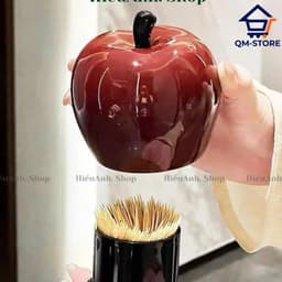 Hộp đựng tăm hình quả táo quả lê tráng men sáng bóng có nắp đặt bàn decor phòng khách QM-STORE 5