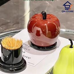 Hộp đựng tăm hình quả táo quả lê tráng men sáng bóng có nắp đặt bàn decor phòng khách QM-STORE 8