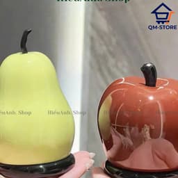 Hộp đựng tăm hình quả táo quả lê tráng men sáng bóng có nắp đặt bàn decor phòng khách QM-STORE 9