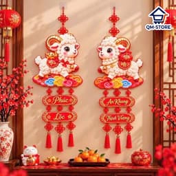"Đồ Trang Trí Tết 2027 Tinh Tế Hình Dê May Mắn Phúc Tài - Tua Rua Đỏ Đẹp Mắt!" QM-STORE 7