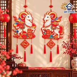 "Đồ Trang Trí Tết 2027 Tinh Tế Hình Dê May Mắn Phúc Tài - Tua Rua Đỏ Đẹp Mắt!" QM-STORE 9