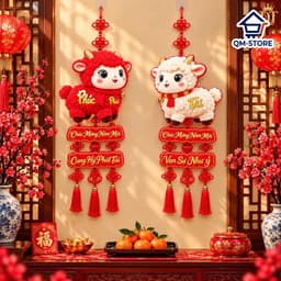 "Đồ Trang Trí Tết 2027 Tinh Tế Hình Dê May Mắn Phúc Tài - Tua Rua Đỏ Đẹp Mắt!" QM-STORE 2