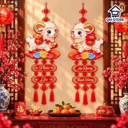"Đồ Trang Trí Tết 2027 Tinh Tế Hình Dê May Mắn Phúc Tài - Tua Rua Đỏ Đẹp Mắt!" QM-STORE 3